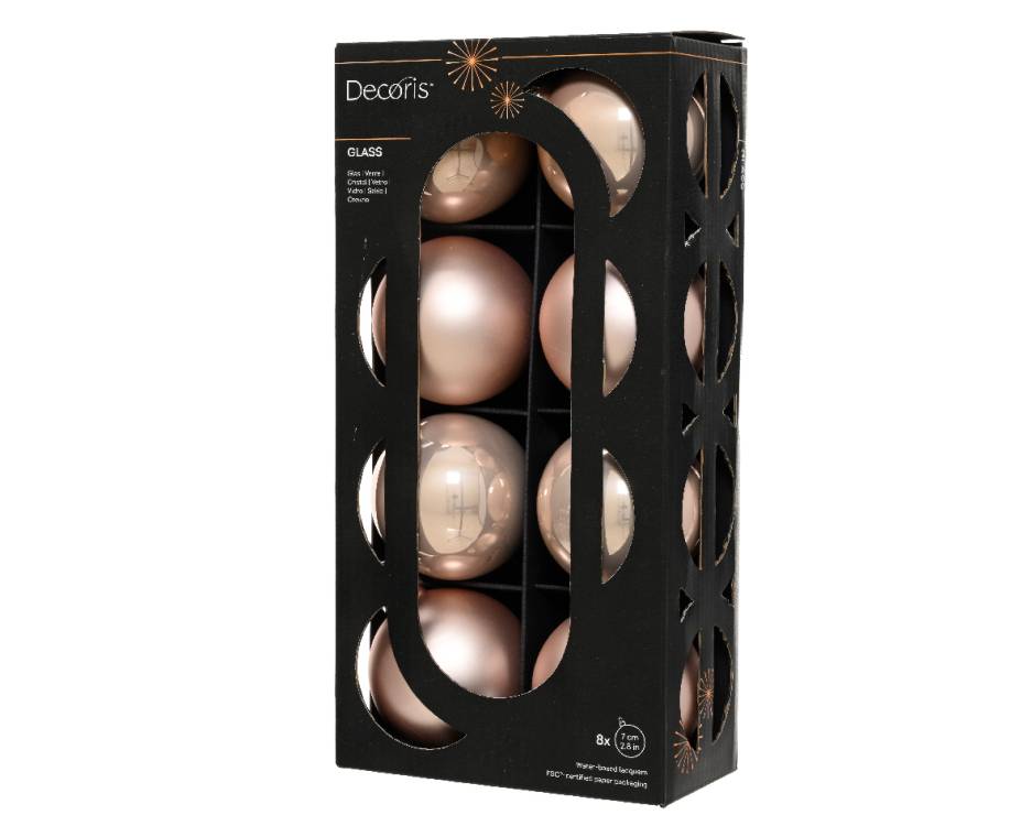 růžové skleněné koule 7cm. 8ks