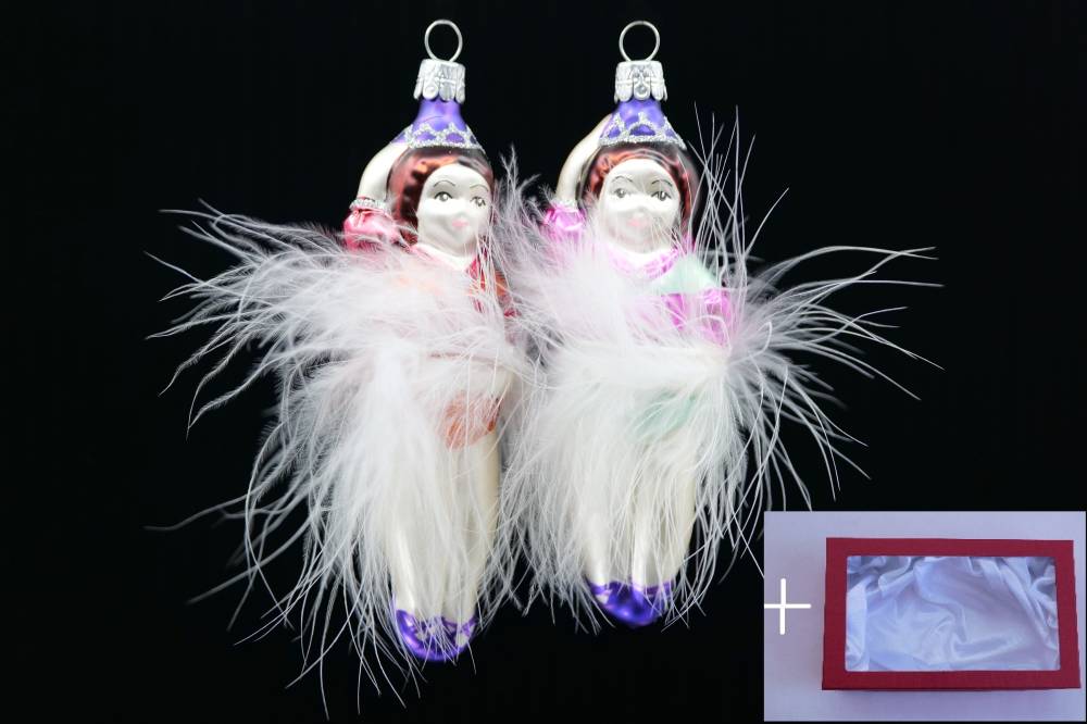 Skleněná figurka baletka peří, 2ks