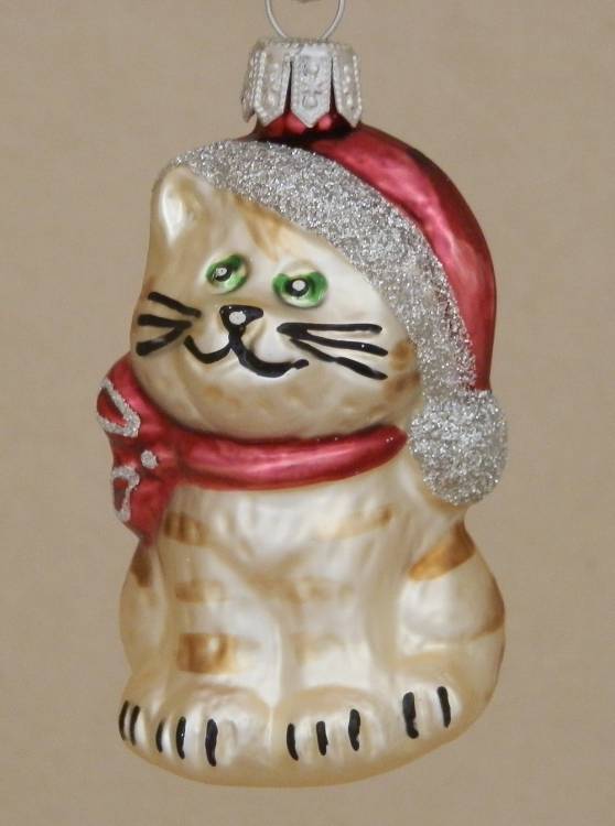 Skleněná figurka kočka čapka, 3ks