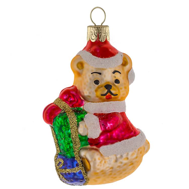 Skleněná figurka medvídek s dárkem, 3ks
