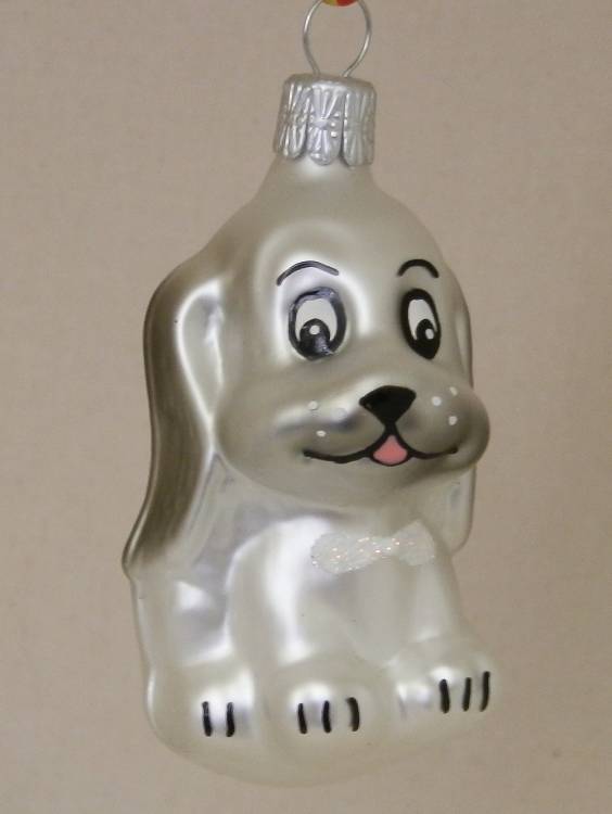 Skleněná figurka pejsáč s mašlí, 1ks