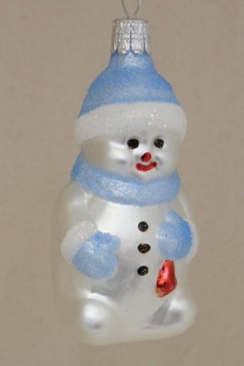 Skleněná figurka sněhulka modrý, 1ks