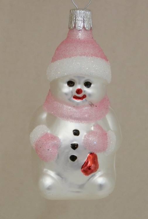 Skleněná figurka sněhulka růžová, 1ks