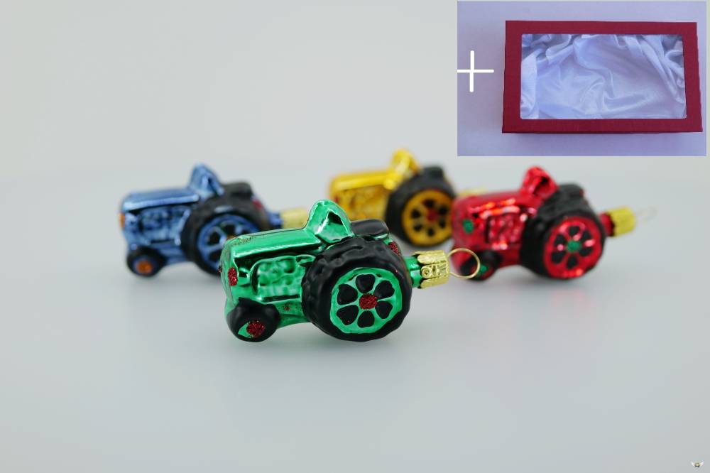 Skleněná ozdoba traktůrek, 4ks