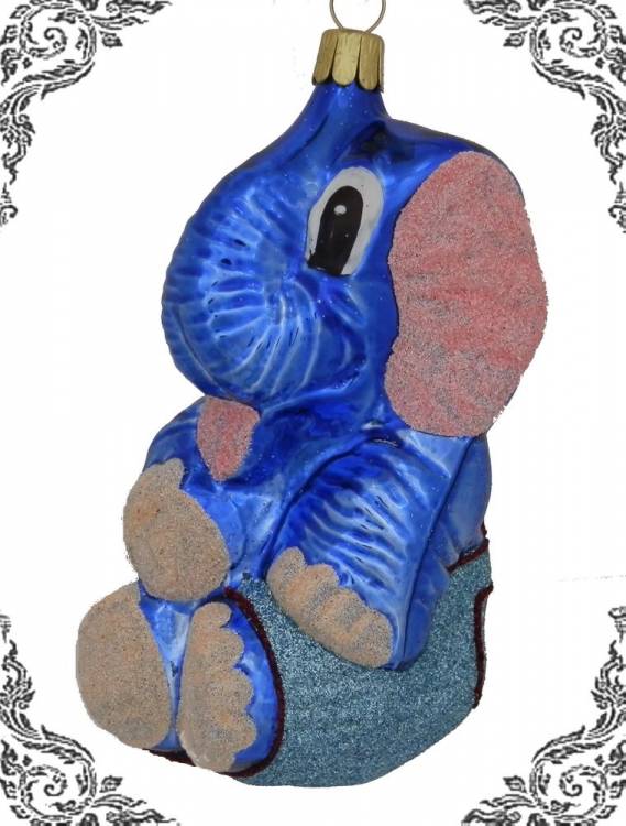 skleněná vánoční figurka modrý slon, 1ks