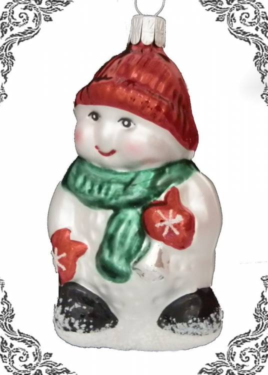 skleněná vánoční figurka sněhulák palčák, 1ks
