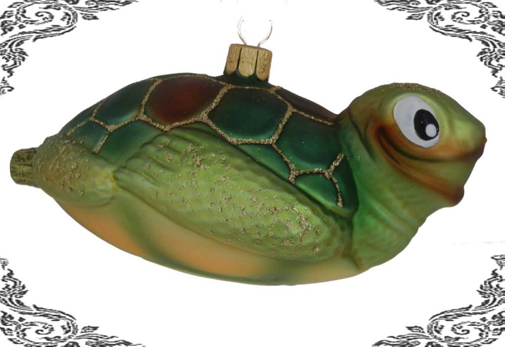 skleněná vánoční figurka želva, 1ks