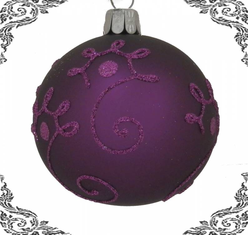 skleněná vánoční koule klička fialová, 3ks