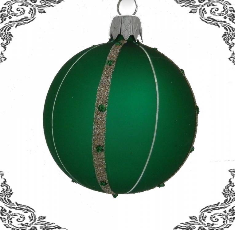 skleněná vánoční koule koruna zelená, 4ks