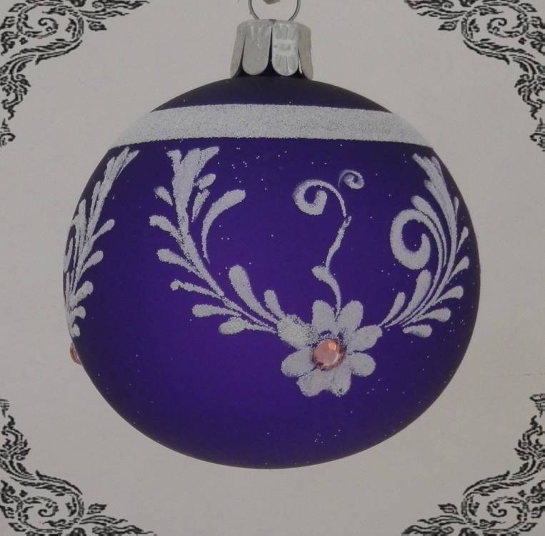 skleněná vánoční koule kvítek fialová, 3ks