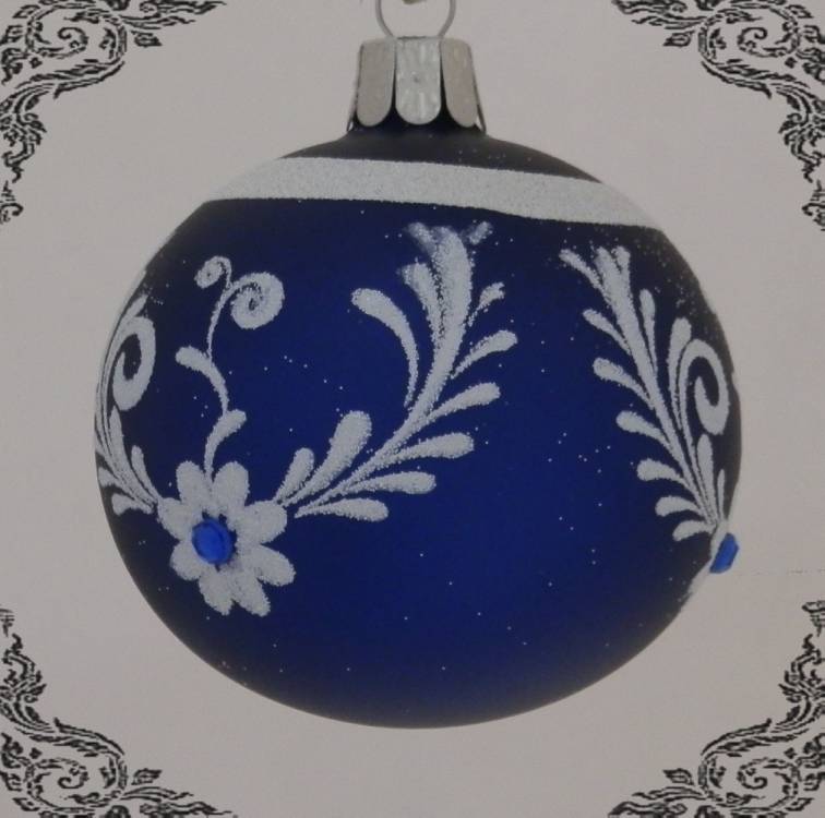 skleněná vánoční koule kvítek modrá, 3ks