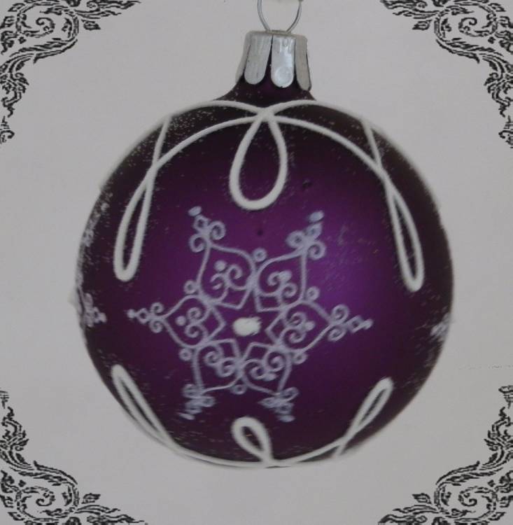 skleněná vánoční koule stella fialová, 4ks