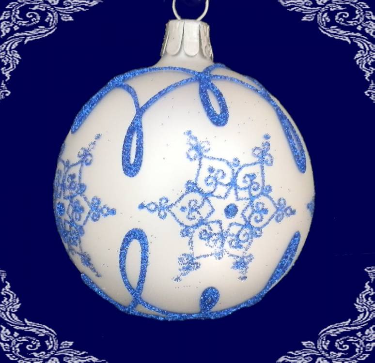 skleněná vánoční koule stella modrobílá, 4ks