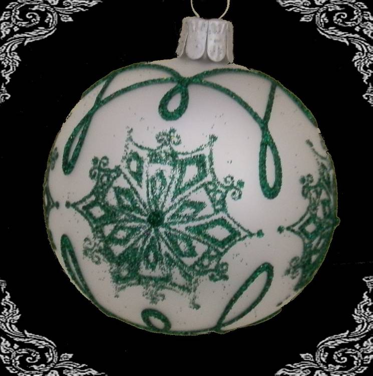 skleněná vánoční koule stella zelenobílá, 3ks