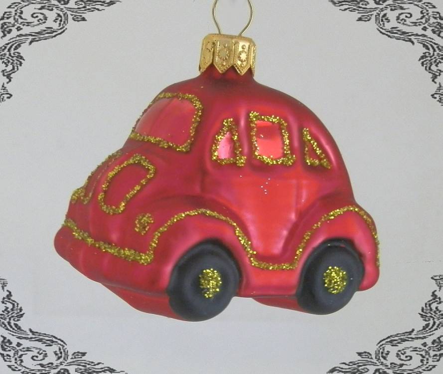Skleněná vánoční ozdoba auto červené, 6ks