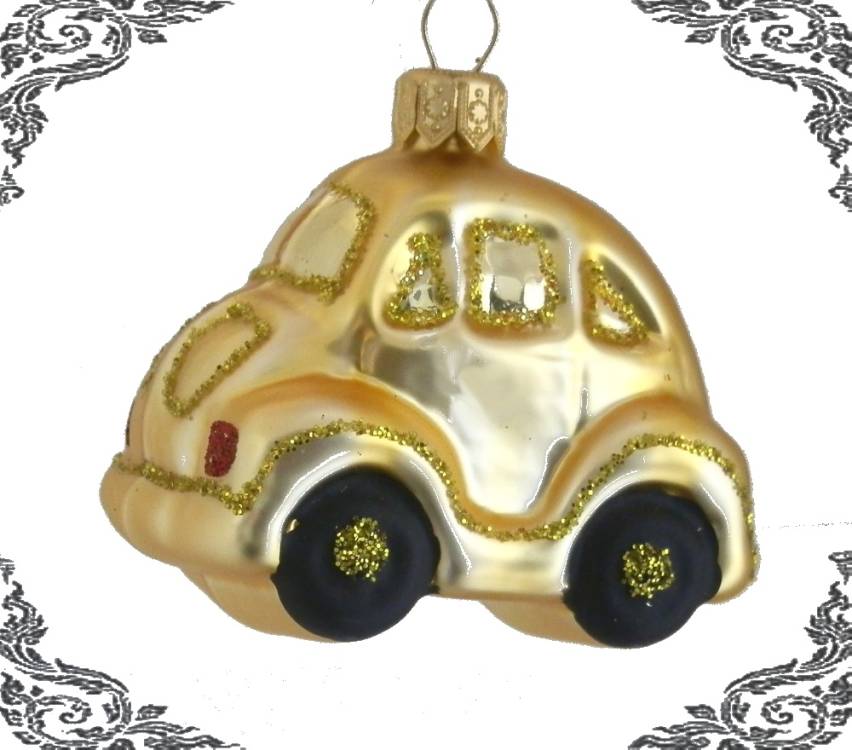 Skleněná vánoční ozdoba auto zlaté, 6ks