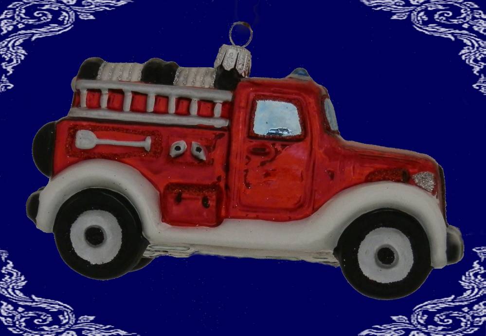 skleněná vánoční ozdoba hasičské auto lux, 1ks