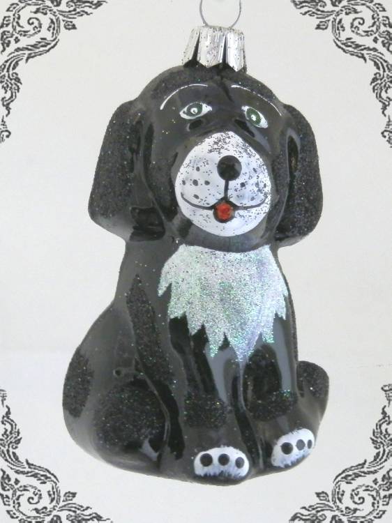 Skleněná vánoční ozdoba pes velký černý, 3ks