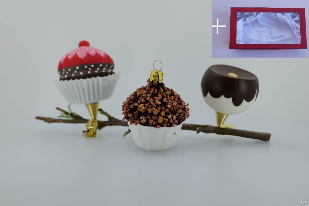 Skleněné ozdoby pralinky na skřipci, 3ks
