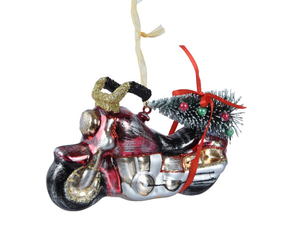 skleněný motocykl se stromkem