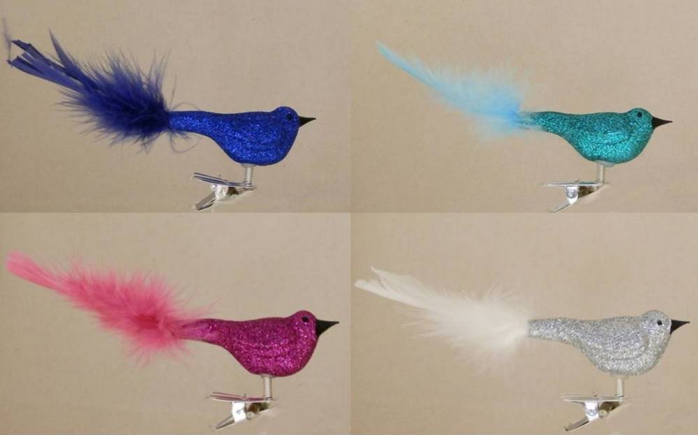 Skleněný  pták posyp multicolor, 12ks