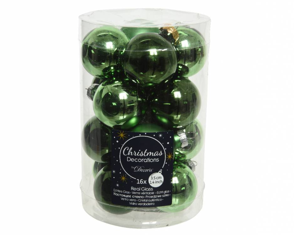 sleněné vánoční kuličky zelené, 3,5cm, 16ks