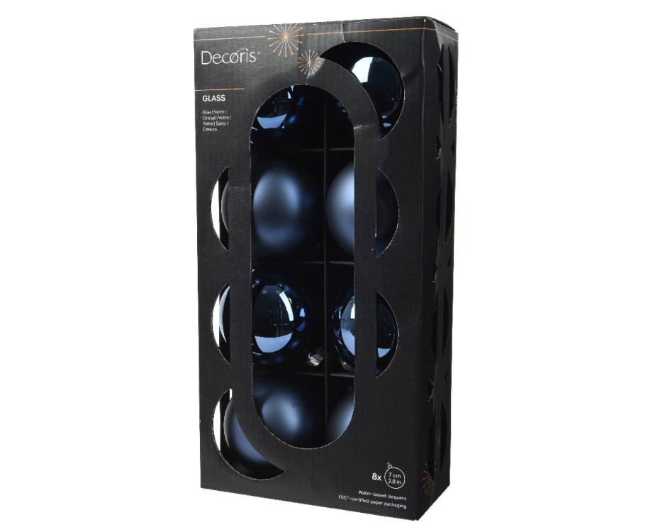 Tmavomodré skleněné koule 7cm, 8ks