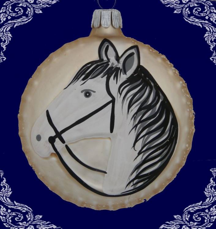 vánoční ozdoba medailon kůň, 4ks