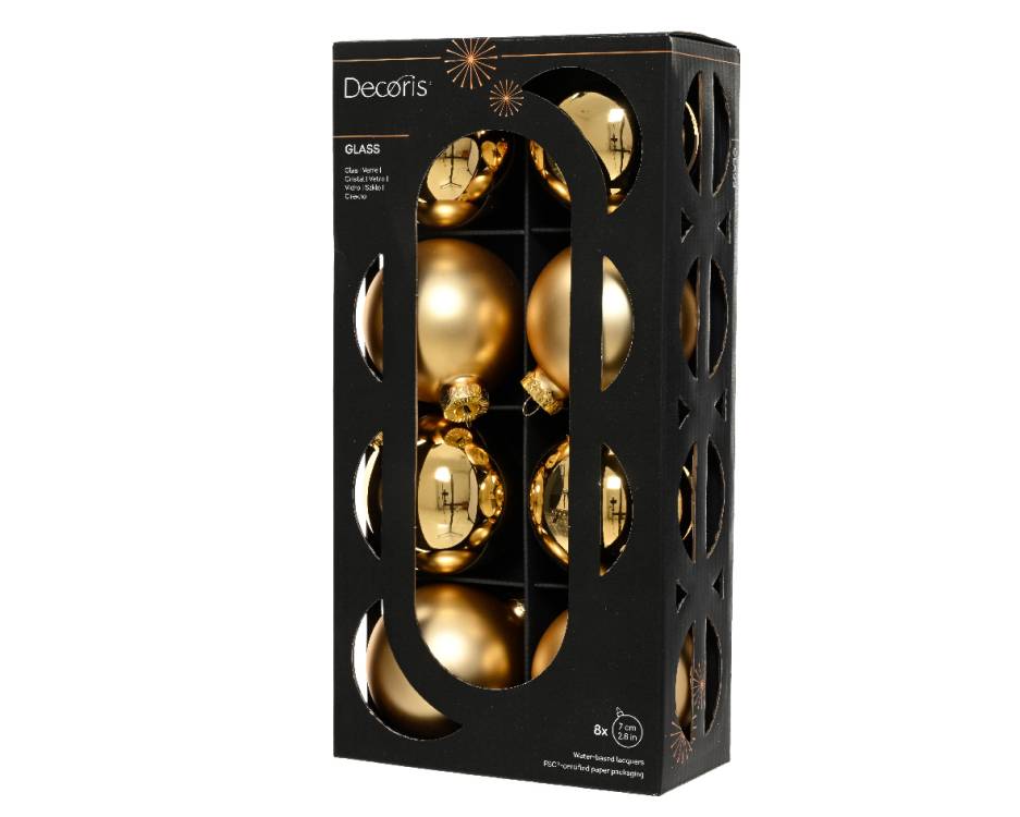 Zlaté skleněné koule 7cm, 8ks