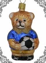skleněná vánoční figurka medvěd fotbalista, 1ks